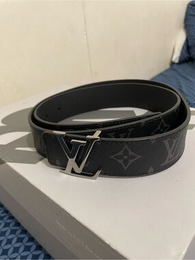 Louis Vuitton Black Monogram LV Belt with Silver Buckle
